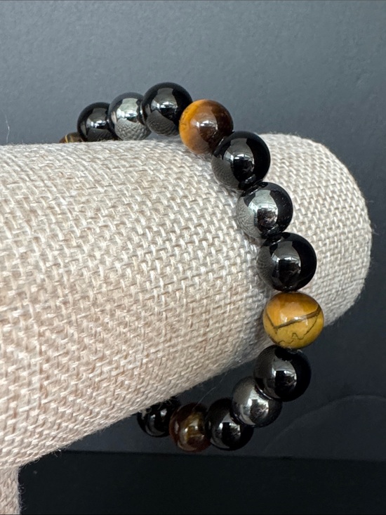 Conscious Items Jewelry - Triple Protection Bracelet - 8MM Tiger's Eye, Black Obsidian & Hematite Bracelet